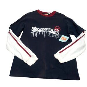 Sideout Mens Long Sleeve 90s Y2K Skater Streetwear S Waffle Sleeve Spellout NEW